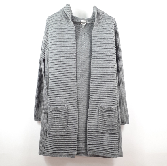 Cupio Sweaters - Cupio Gray Ribbed Duster Sweater Jacket Hood M